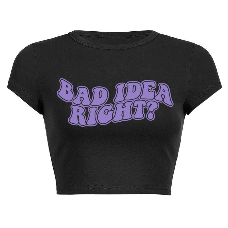 New European and American Spice Girls alphabet-printed navel top summer round neck pullover slim shoulder sleeves short T-shirt