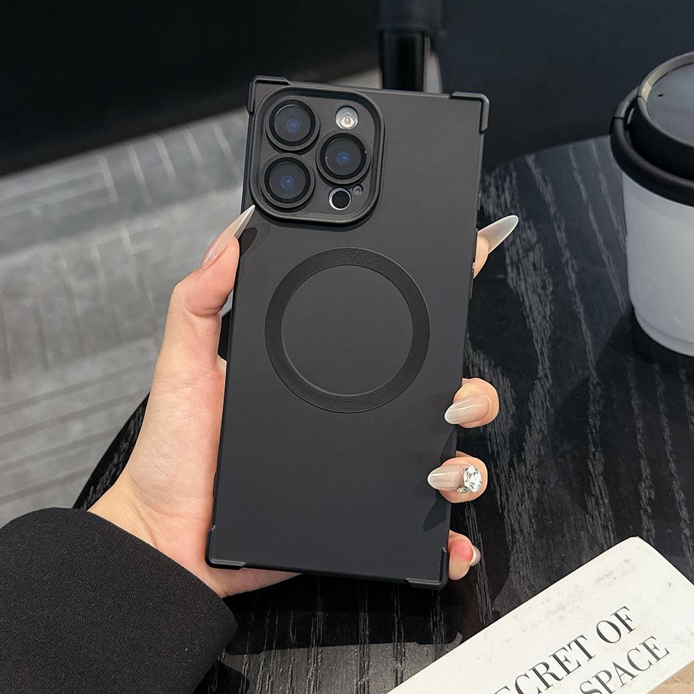 Solid Color Rectangle Shape Magnetic Shockproof Phone Case for For Iphone 13 14 1 16 17 Pro Max Wireless Charge For Cover