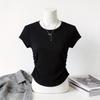 Summer Woman V Neck T Shirt With Wrinkled Design And Slim Fit For Casual Wear