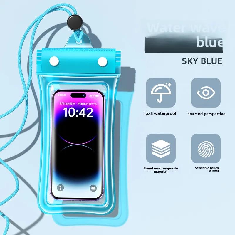 

3 Fold Touchable Airbag Anti Sinking for Apple IPhone Xiaomi Samsung Swimming Lanyard IPX8 30M Waterproof Phone Bag Pouch синий