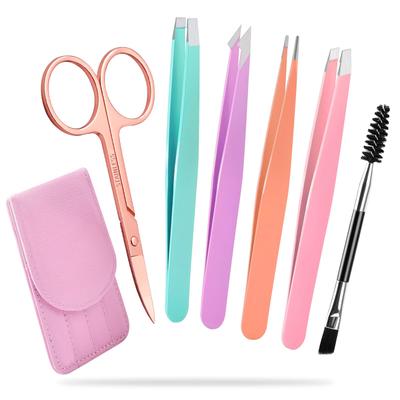 6er-Pack Pinzetten-Set, professionelle gebogene Schere aus Edelstahl für Frauen und Männer, Präzisionspinzette für Augenbrauen für eingewachsenes Haar