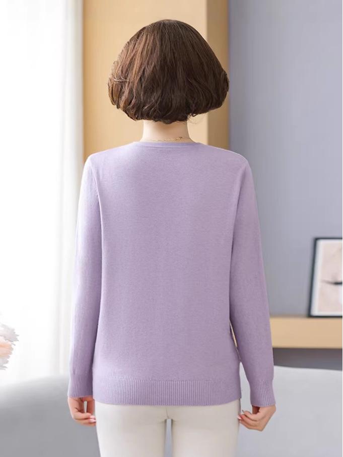 Spring/Fall Thin Knitwear for Middle-Aged & Elderly Women: Stylish Stretch Pullover