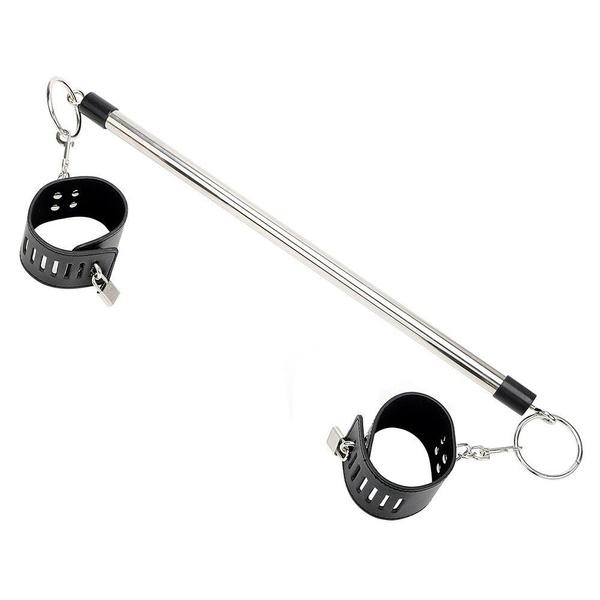 PU Leather Hand Cuff Bracelet Stainless Steel Spreader Bar with Lock & Keys