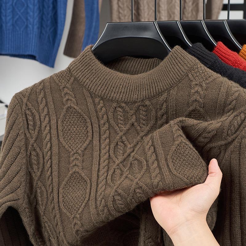 Men s Chunky Knit Sweater 2025 – Warm Half-High Neck Jacquard Pullover XL кофейный