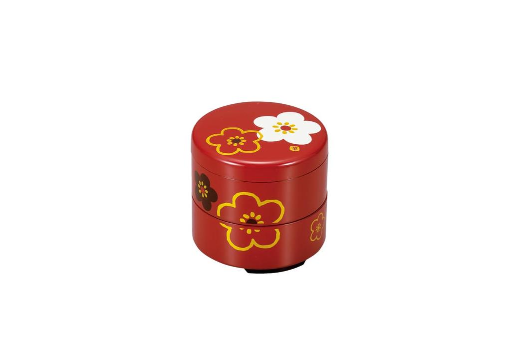Tatsumiya Motenashiya Mini Round Box with Vermilion Flower Pattern and Plum Blossom 54914 Design, Size Approx. 6.8mm, H6.4mm,