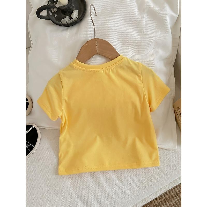 European sizes Girls' Casual joyful Pattern Short Sleeve Top, Round Neck T-Shirt Suitable for Summer Wear