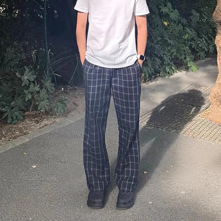 Why Come To This American Plaid Pants Men's Summer Thin Micro-machete Pants Straight Casual Sweatpants