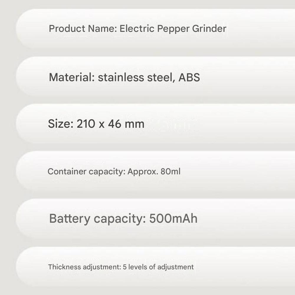 SMABAT Electric Salt & Pepper Grinder Stainless Steel 5-Level Adjustment Type-C Charging