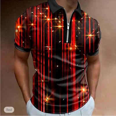Casual Lapel T-shirt Young Men's Fashion Zipper T-shirt Short Sleeve T-shirt Men's 3D Meteor Print Print T Shirt