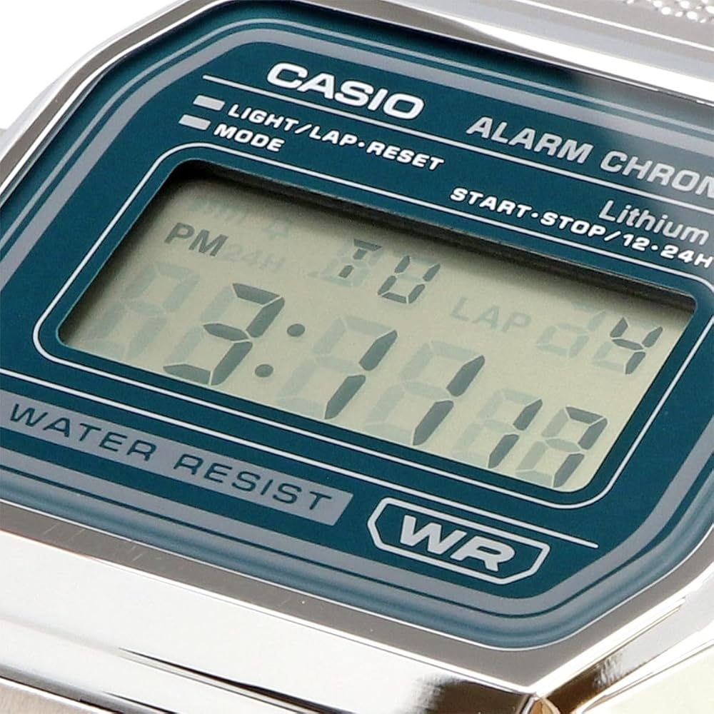 Casio Vintage Series A158WEM-3 Unisex Digital Watch Mesh Metal Band Dark Blue Green