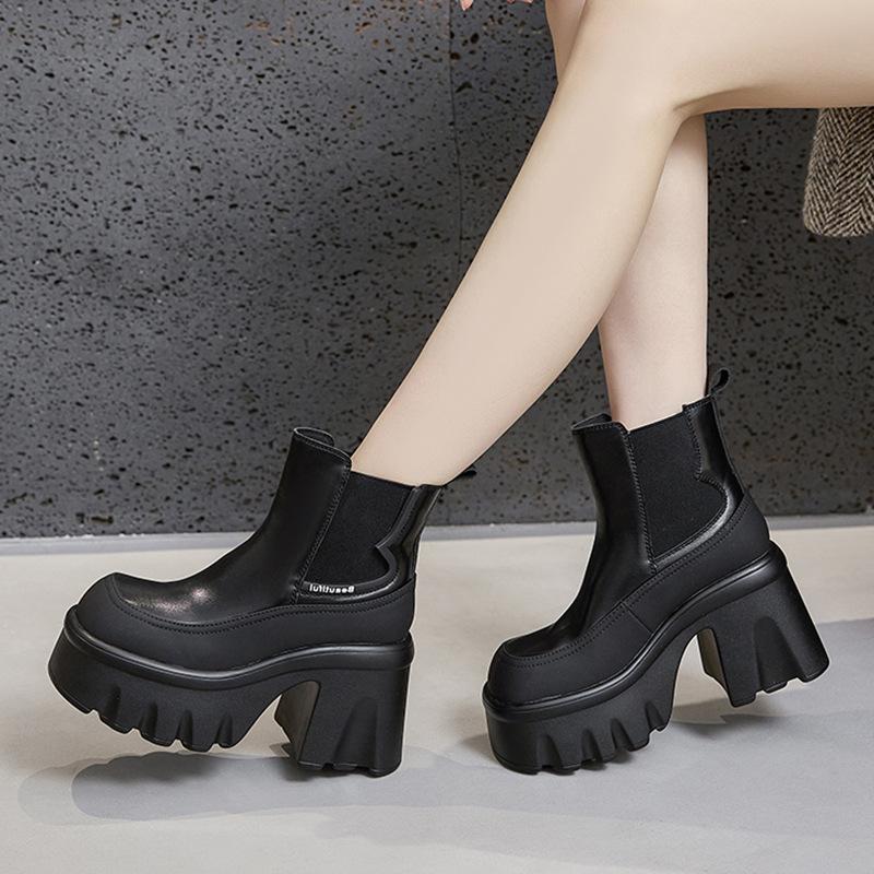 British style platform Martin boots women's 2025 autumn and winter high heel thick heel medium boots small height-increasing muffin cigarette boots