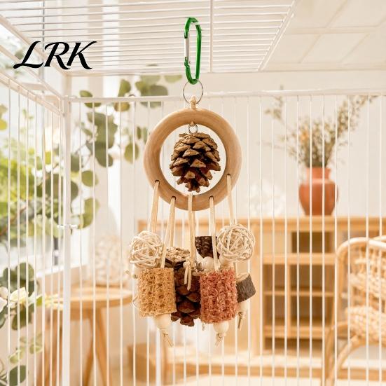 Bird Play Enrichment Toy Parrot Chew Toy, Pine Cone Corn Cob Rattan Ball Oral Health Foraging Cage Accessories for Conure Parakeet Cockatiel