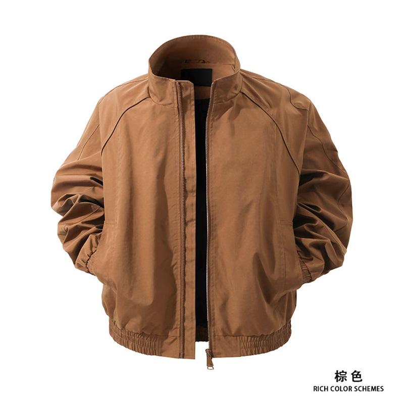 Men's Solid Color Stand Collar Waterproof Windbreaker Jacket American Style Outdoor Sports Climbing Streetwear Coat