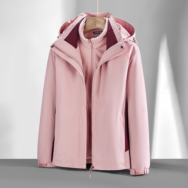 Autumn & Winter 3-in-1 Couple's Fleece-Lined Jacket Set: Detachable, Thickened Outdoor Mountaineering Coat for Men & Women