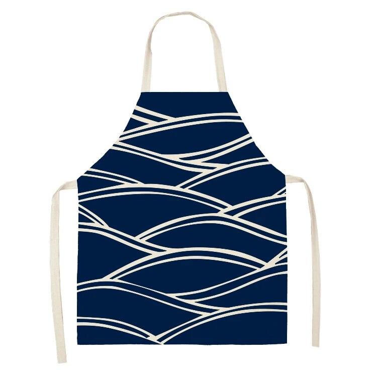 Kitchen Apron Navy Blue Geometric Pattern Kitchen Sleeveless Apron Linen Bib Home Cleaning Tools Cooking Apron Dinner Apron