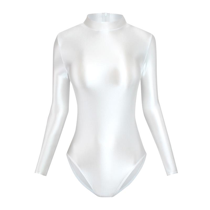 Solid Color High-Cut Rhythmic Gymnastics Leotard Ballet Dancewear - Women's Silky Luster One-Piece Swimsuit Base T-Shirt