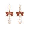 French bow New Year's pearl autumn and winter silver needle burgundy Christmas series earrings niche high-end personalized earrings