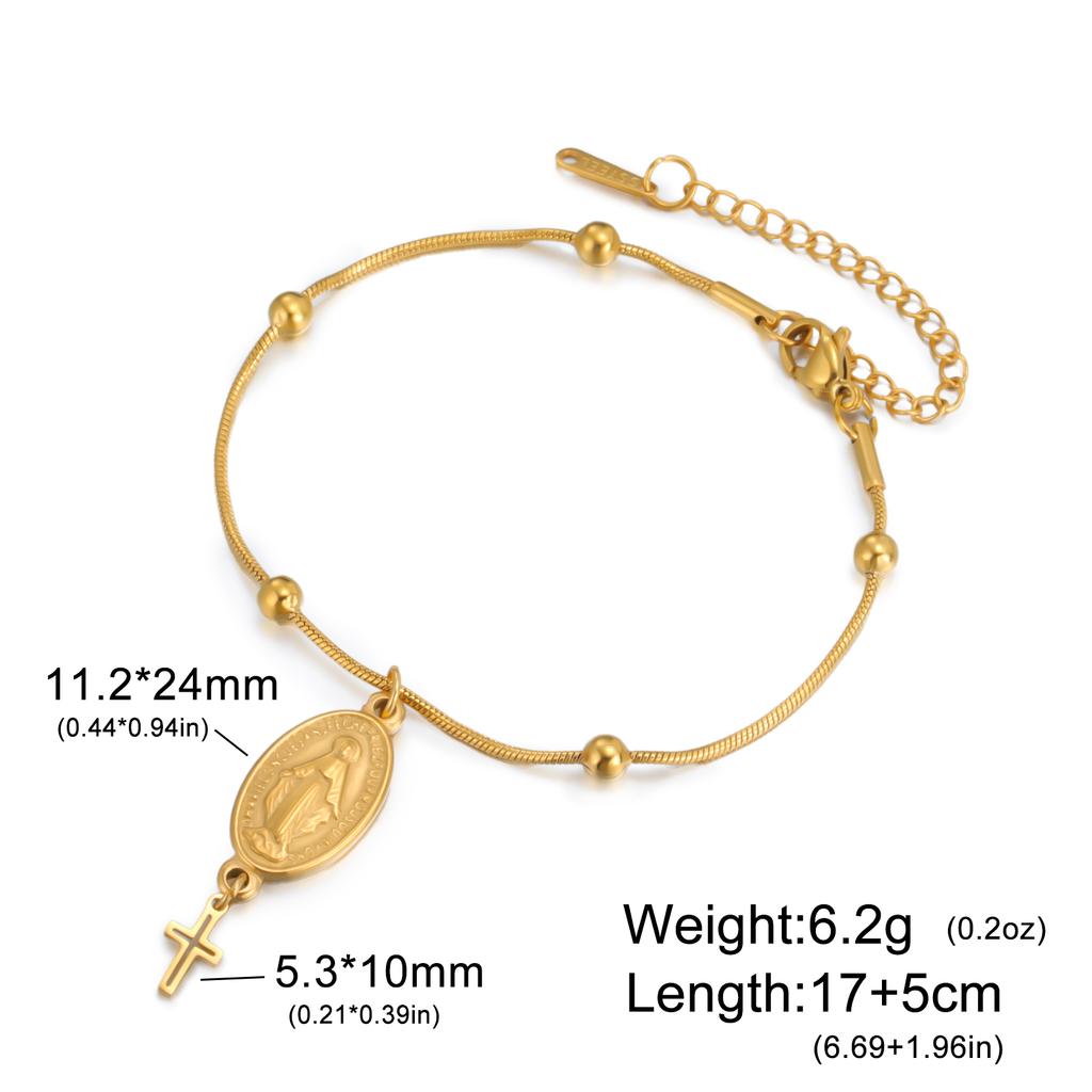 Virgin Mary Pendant Bracelet for Women Stainless Steel Cross Bracelet Catholic Christian Faith Bracelet Religious Gift for Girls