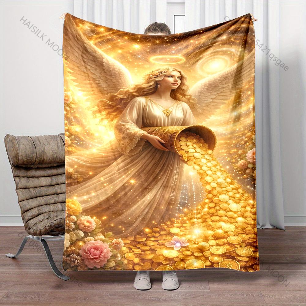 1PC Angel spreading coins in garden Blanket Suitable for Home Bedroom Sofa Travel Camping Blanket Various Sizes for Gifts