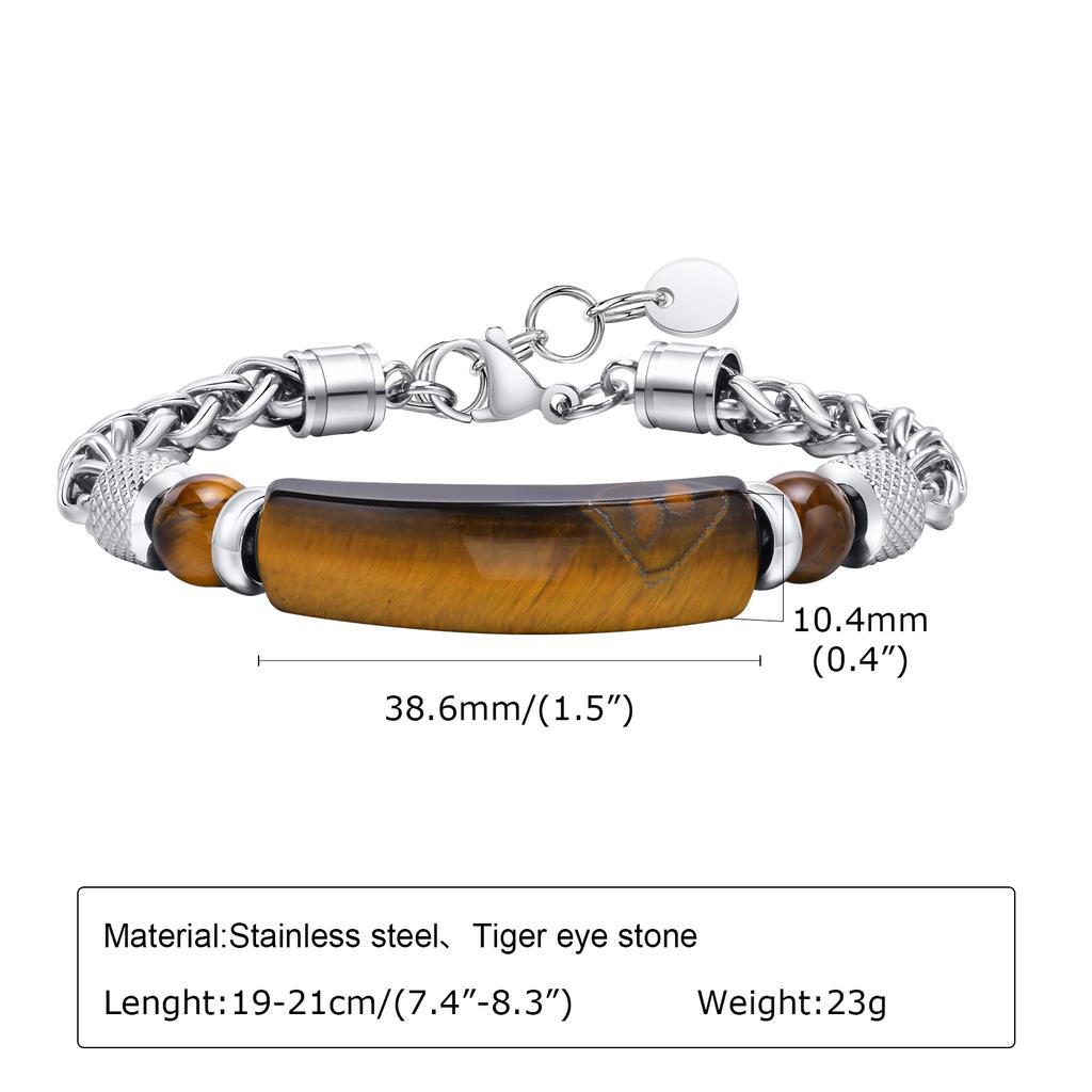 Trendy Natural Tiger Eye Stone Turquoise Bracelet for Men, Stainless Steel Adjustable Wristband, Punk Fashion Jewelry Gift