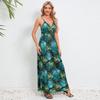 Women's Fashion Summer Spring Flower Pattern Print Sleeveless V-Neck High Waist Casual Dresses