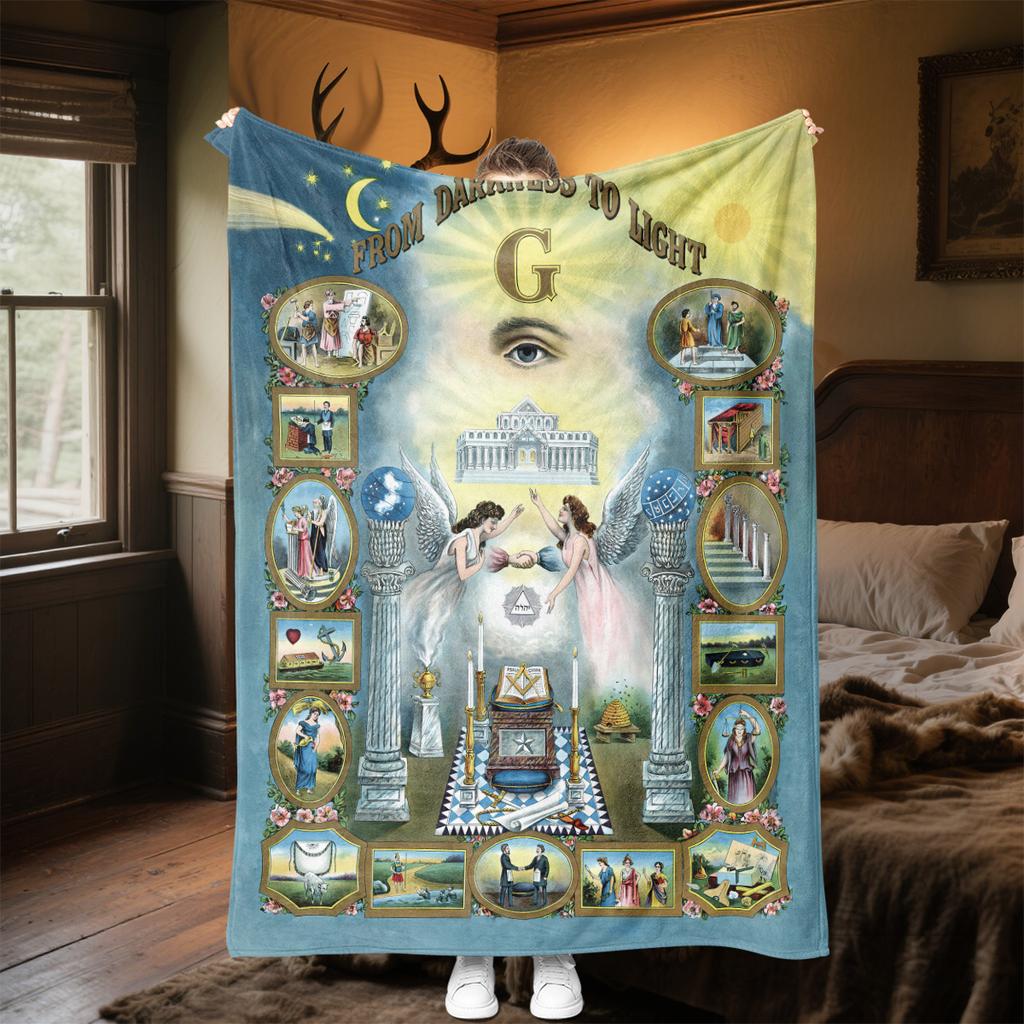 1PC  Freemason Poster Masonic Symbols  Soft Comfortable Throw Blanket Suitable All Seasons Great Gift Idea Home Office Travel