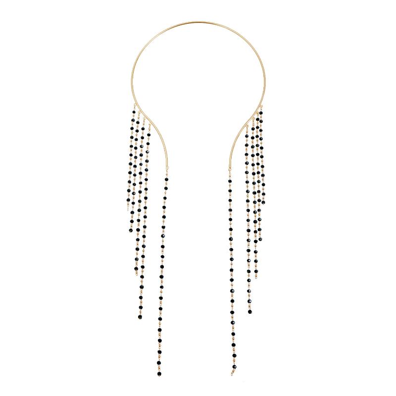 

Retro Tassel Black Bead Collar Necklace For Women Simple Fashionable Long Pendant Open Collar Necklace Jewelry Accessories Gifts