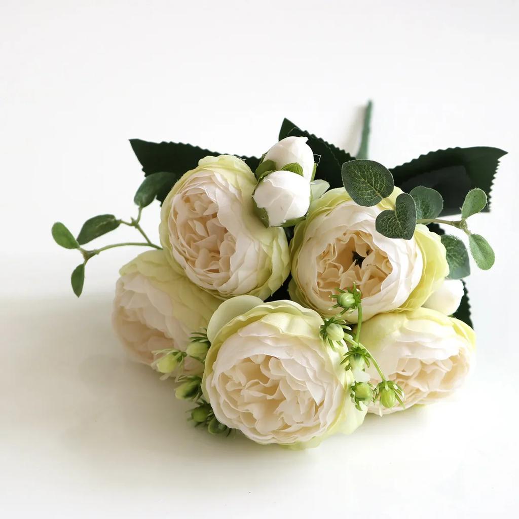 1 Bundle Silk Peony Bouquet Home Decoration Accessories Wedding Party Scrapbook Fake Plants Diy Pompons Artificial Roses Flowers