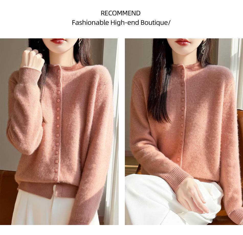 Retro 100% Wool Button-Up Cardigan - Elegant Design for Autumn and Winter