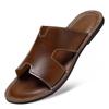 Men's Genuine Leather Cross Strap Slip-on Slippers, Size 46-47, Non-slip Outdoor Beach Flip Flops