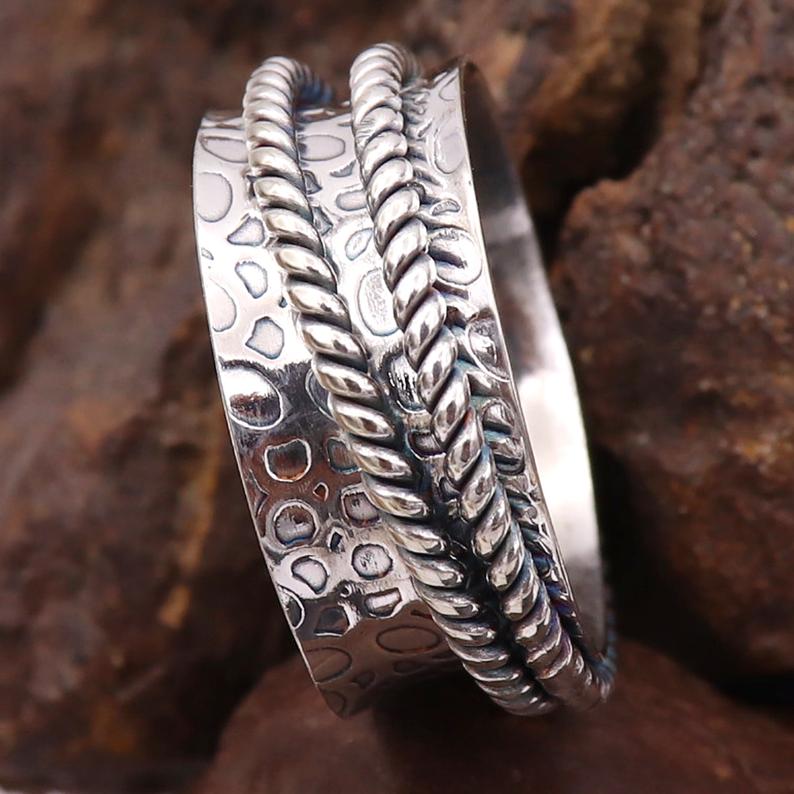 Bague spinner en argent sterling 925, bague de méditation incroyable, bague en argent de yoga, bague spinner de déclaration, cadeau parfait, cadeau de la Saint-Valentin,