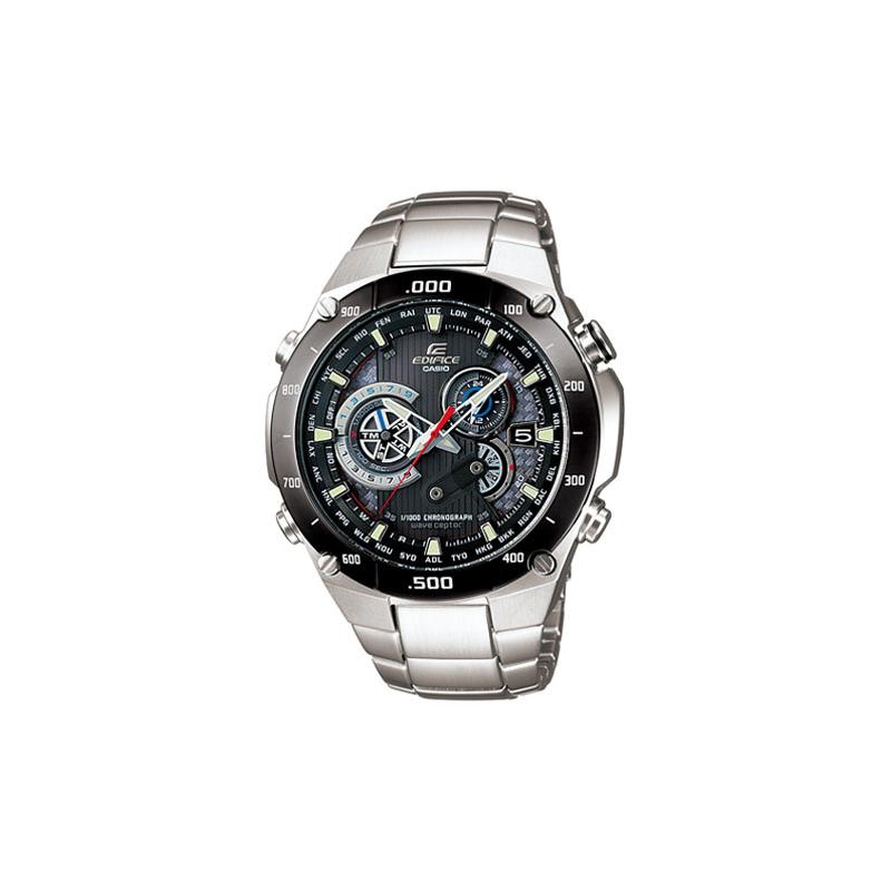 Hodinky Řada EDIFICE Neformální Aerodynamické Solárně Napájené Šestihodinový Rádio-řízený Ukazatel Tři Sub-ciferníky Sedm Ručiček Zobrazení Data Vodotěsné Hodinky EQW-M1100DB-1A