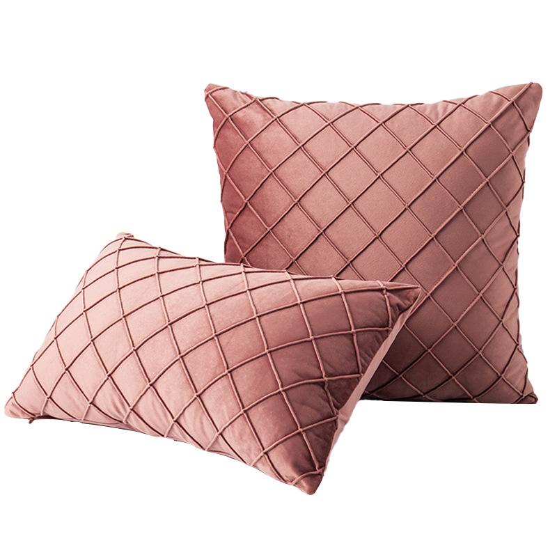 Pack of 2 Velvet Plaid Throw Pillows Sofa Decorative Pillow Covers Soft Solid Cushion Case for Bedroom Car Outdoors