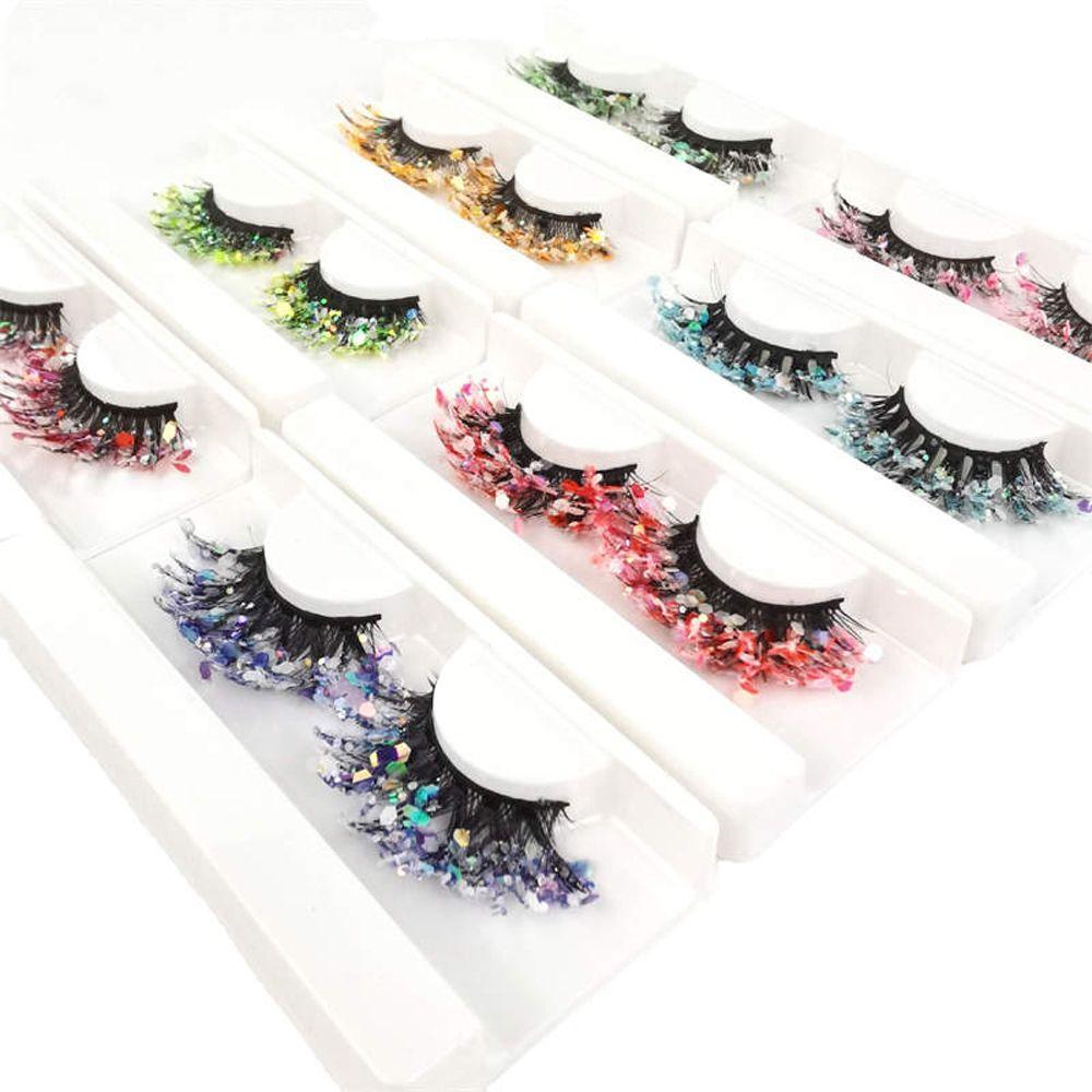 Women Stage Makeup Lashes Extension Luminous Eyelashes Fake Eyelashes Glitter Colored Eyelashes