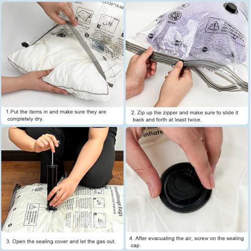 20er-Pack Kleider-Kompressionsbeutel (4 Jumbo, 4 Groß, 4 Mittel, 8 Klein) - Perfekt für Bettdecken, Decken, Steppdecken, Kissen und Kleideraufbewahrung - Tr