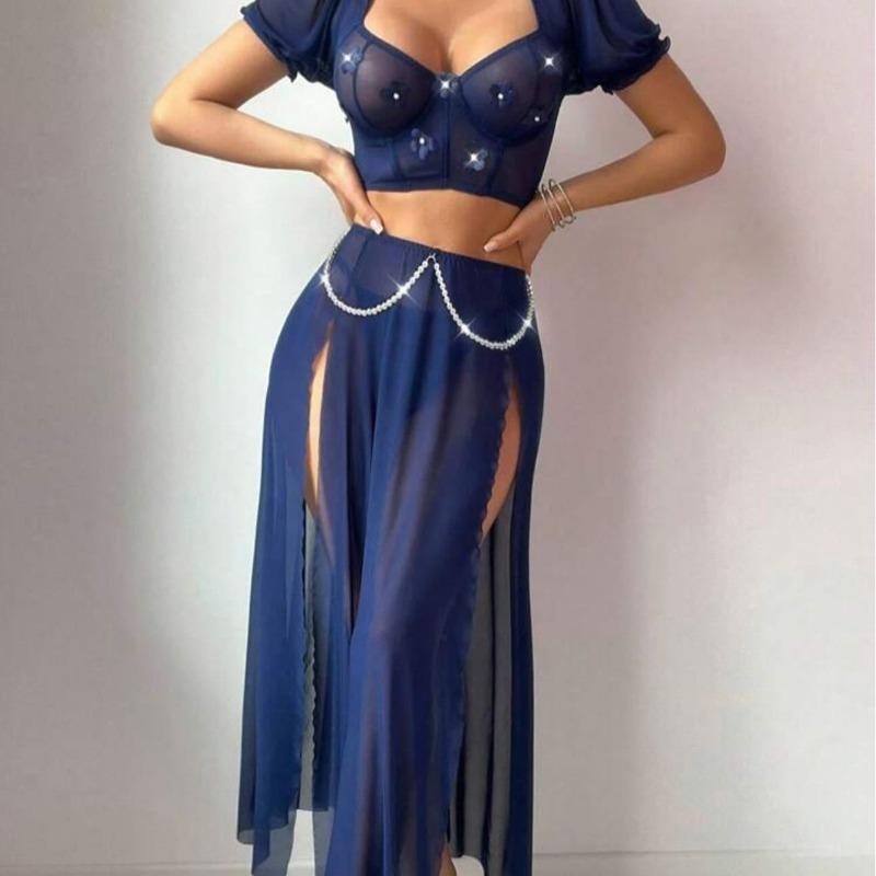 Sex underwear mesh pearl split fork summer women's embroidered bra