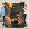 Pirate Ship Sunset Ocean Adventure Fleece Blanket 3D Print Soft Warm Throw Cover Decor Art Gift For Pirate Fans Home Bed Room