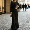 Damen Farbiger Schalkragen Langarm Falten Slim Fit Abendkleid