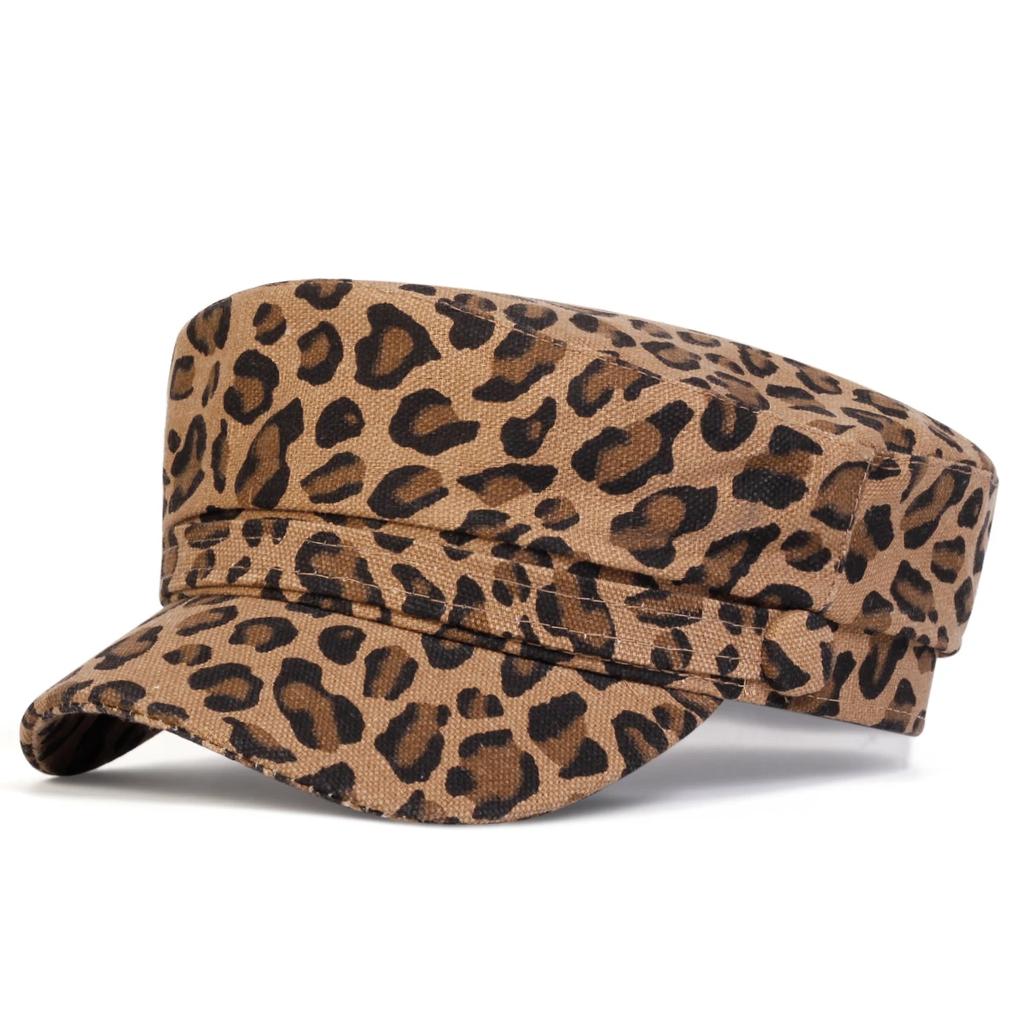 Unisex Leopardendruck Persönlichkeit Militärhüte Flache Kappe Baseballkappen Für Damen Outdoor-Sport Kadetten Sonnenschutzhut