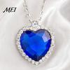 Light-reflecting Pendant Blue Heart Necklace, Faux Diamond Sparkly Romantic Elegant Daily Wear Necklace Jewelry Gift for Women Wife Girlfriend