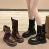 Maillard Brown Boots Platform Black Short Boots Women's 2025 New Autumn Retro Women's Shoes British Martin Boots