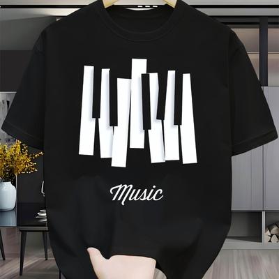 American Retro High Street Unisexs Fashionable Black Tshirt with Piano Key Pattern for Unisex and Unisex