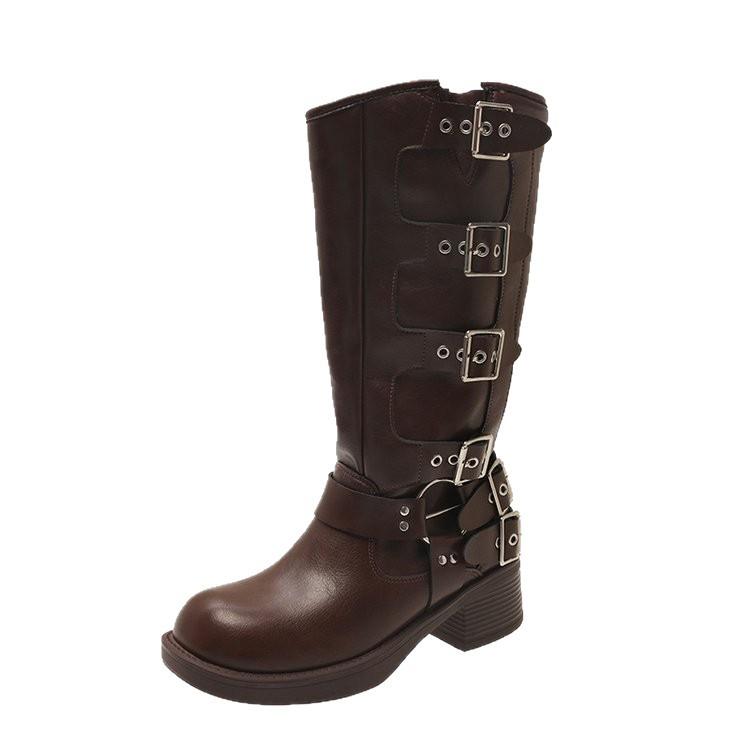 Thick-soled Western Cowboy Xinjiang Sichuan-Tibet Knight Boots Women's 2025 New Charmelade Brown Tall Long Boots