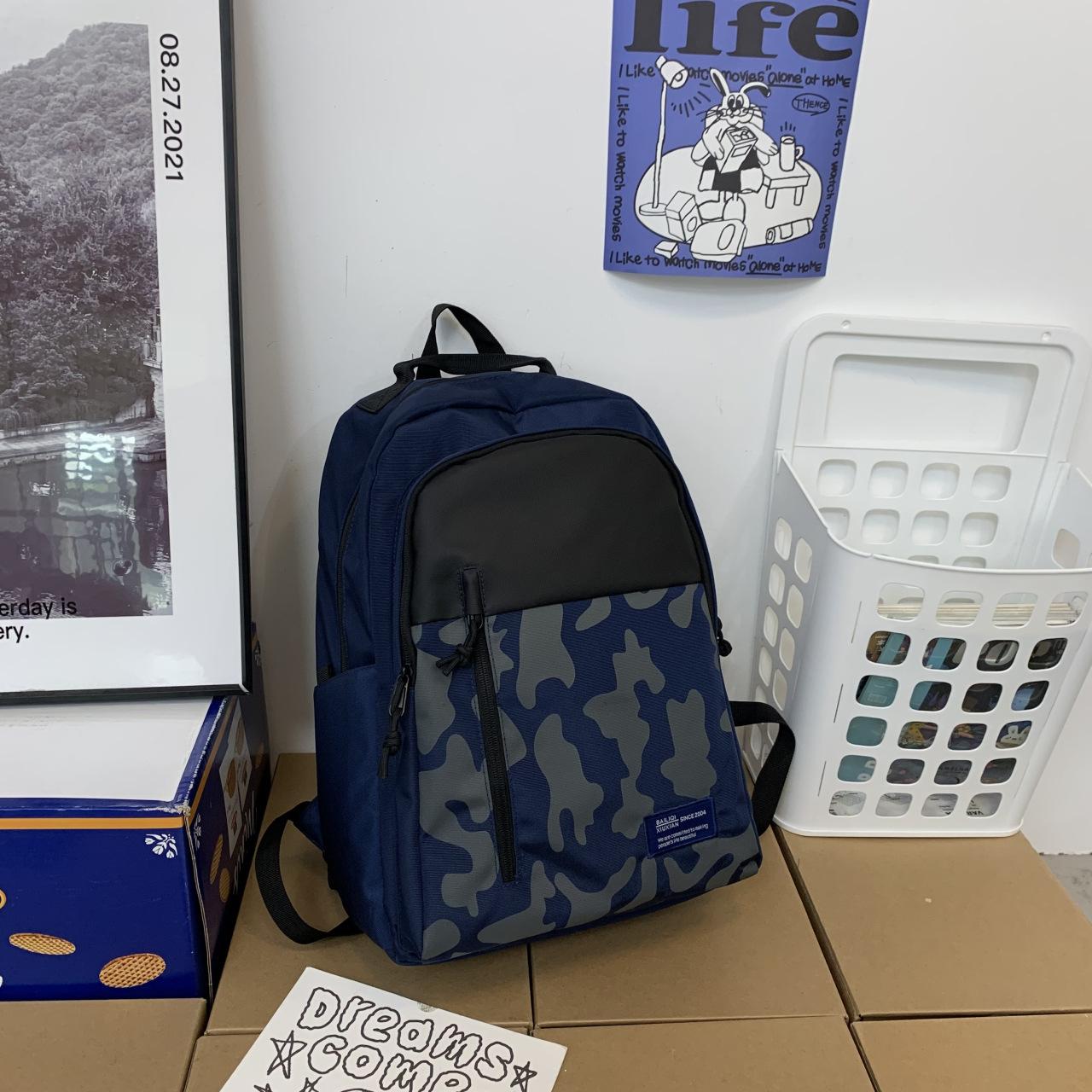 

Мужской рюкзак модный крутой рюкзак для студента колледжа школьный рюкзак мужской большой вместимости корейская версия рюкзак повседневный простой легкий рюкзак для компьютера синий