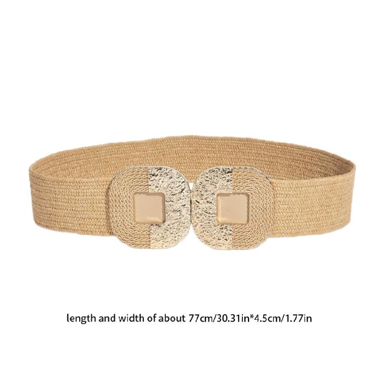 Weaving Waist Belt for Women Straw Weaving Braided Dress Belt with Gold Buckle