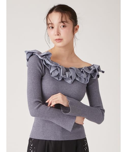 Lily Brown Voluminous Frill Knit Top LWNT245053 BLU Women's