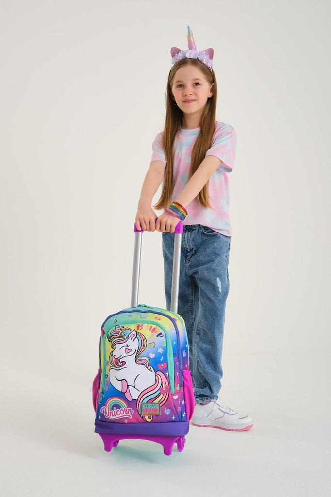 Coral High Kids Lavender Water Green Unicorn Gemusterter Schulrucksack mit drei Fächern 23929