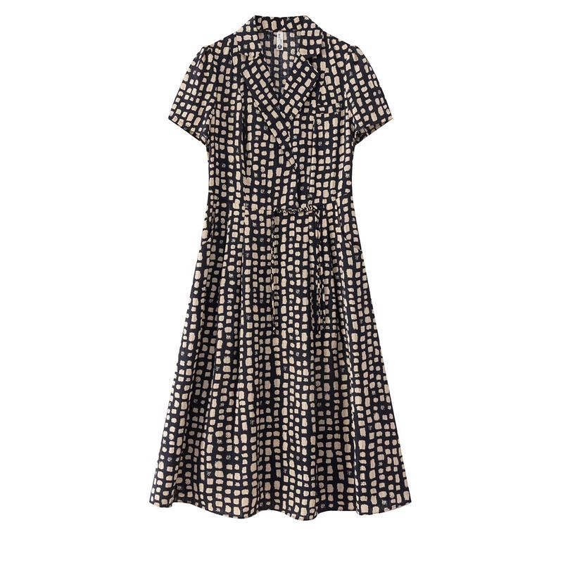 Sanpowa Women's Plaid V-Neck Short Sleeve Mid-Length Dress