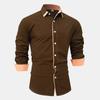 Men Lapel Long Sleeve Shirt Classic Black White Vertical Stripe Slim Fit Button Down Top for Business Daily Casual Wear