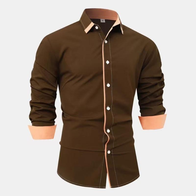 Men Lapel Long Sleeve Shirt Classic Black White Vertical Stripe Slim Fit Button Down Top for Business Daily Casual Wear